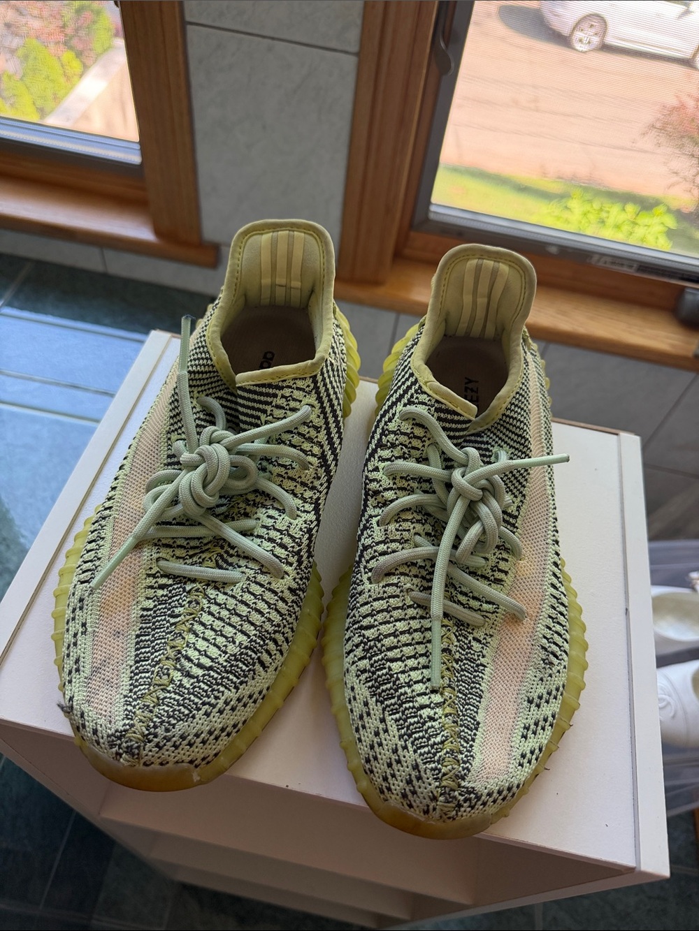 Adidas Yeezys Low-Top Sneakers in Neon Yellow & Black